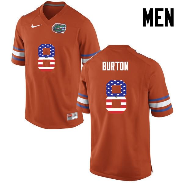 Men's NCAA Florida Gators Trey Burton #8 Stitched Authentic USA Flag Fashion Nike Orange College Football Jersey DZT1665YS